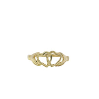 14KT Gold Ring Women's Hands Holding Double Open Heart Band