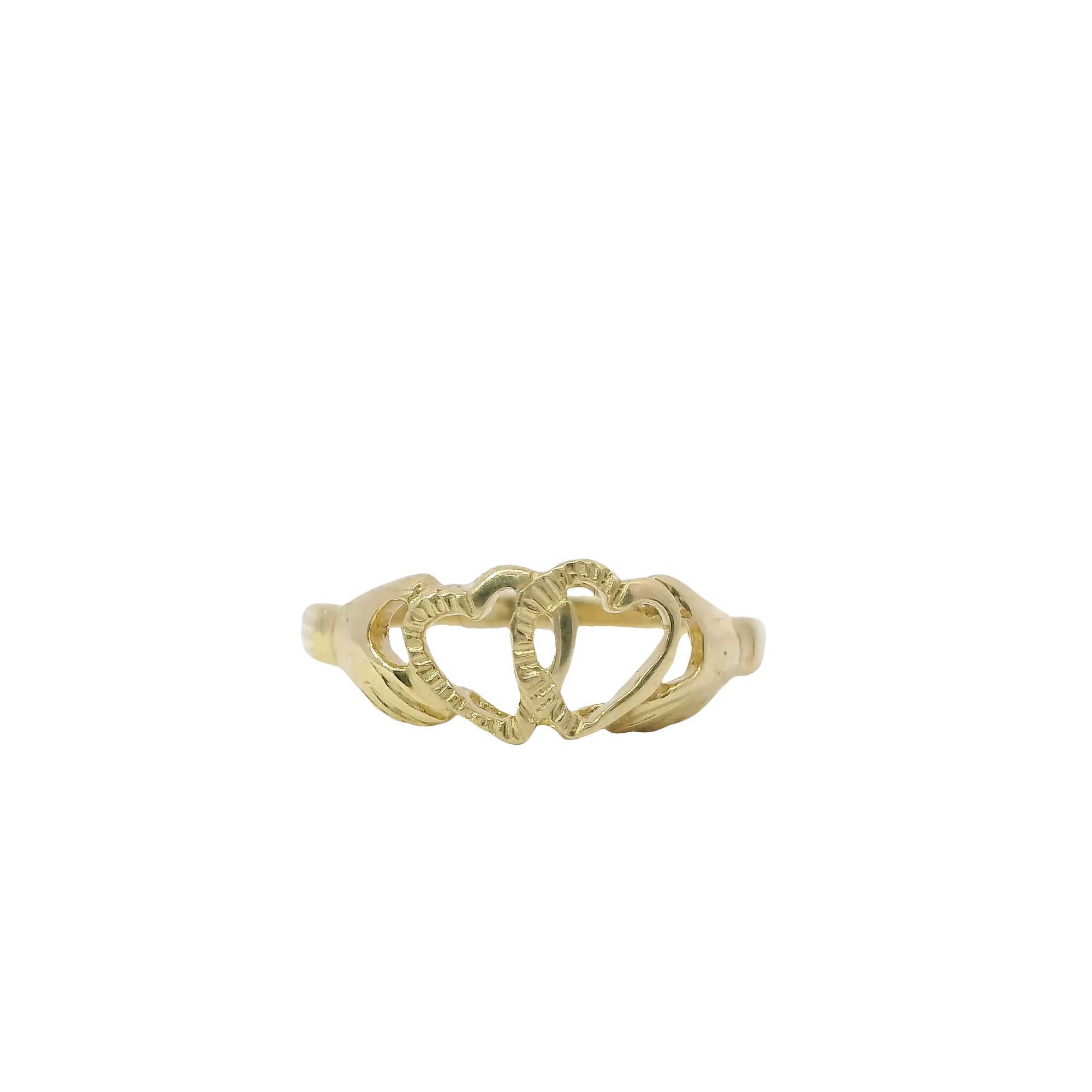 14KT Gold Ring Women's Hands Holding Double Open Heart Band