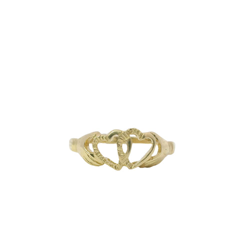14KT Gold Ring Women's Hands Holding Double Open Heart Band