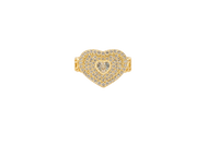 14KT Gold Ring Women's Heart Shape White Center CZ Stone with White CZ Stone Background and Border Chino Link Band