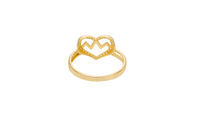 14KT Gold Ring Women's Heart Shape White CZ Stone Outline with Open Center and Pulse Zig Zag in Center Split Band Half Plain Half White CZ Stone