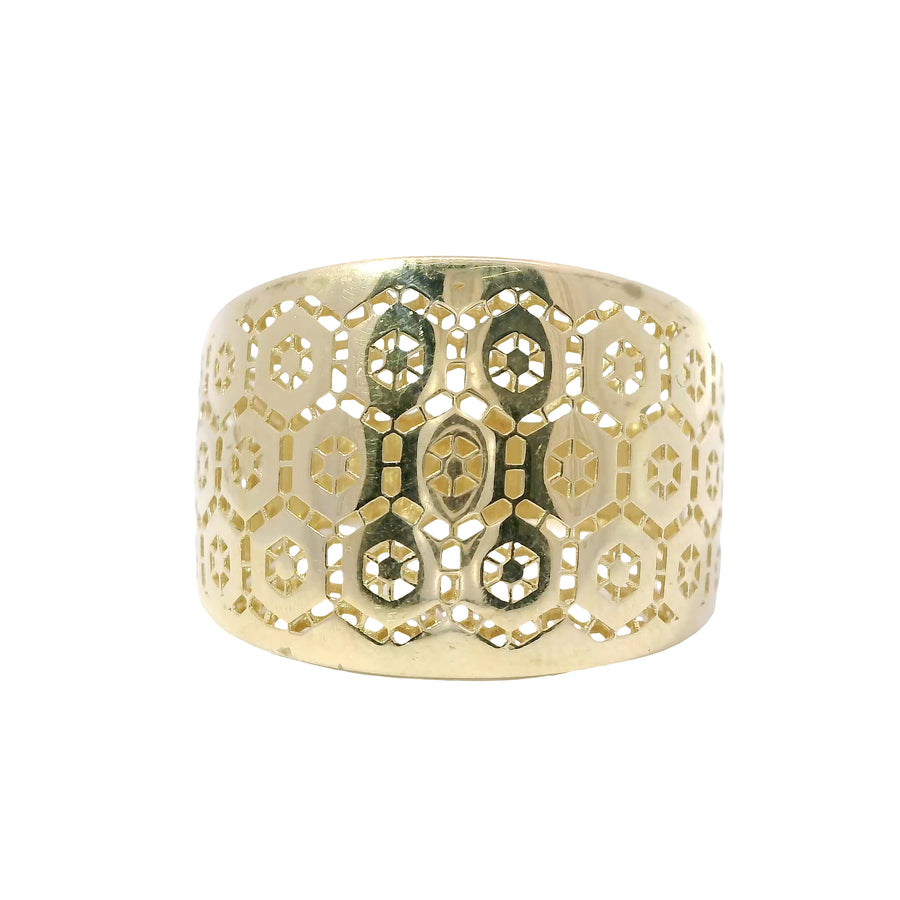 14KT Gold Ring Abstract Women's Hexagon Cage Cutouts Band