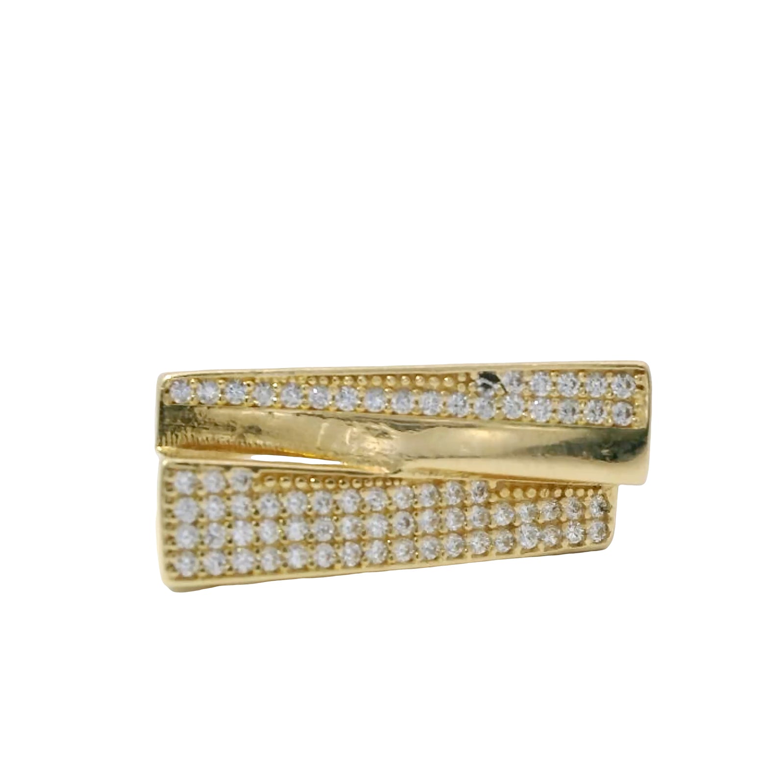 14KT Gold Ring Women's High / Low Asymmetrical White CZ Stone with Plain Band