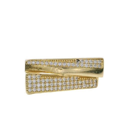 14KT Gold Ring Women's High / Low Asymmetrical White CZ Stone with Plain Band