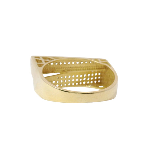 14KT Gold Ring Women's High / Low Asymmetrical White CZ Stone with Plain Band