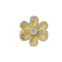 14KT Gold Ring Women's Hollow Six Petal Daisy Petals with White CZ Stone Center and Border