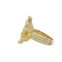 14KT Gold Ring Women's Hollow Six Petal Daisy Petals with White CZ Stone Center and Border