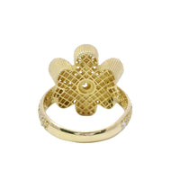 14KT Gold Ring Women's Hollow Six Petal Daisy Petals with White CZ Stone Center and Border