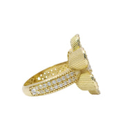 14KT Gold Ring Women's Hollow Six Petal Daisy Petals with White CZ Stone Center and Border