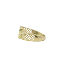 14KT Gold Ring Women's White CZ Stone Honeycomb Lattice Band with Raised Heart Cluster Center