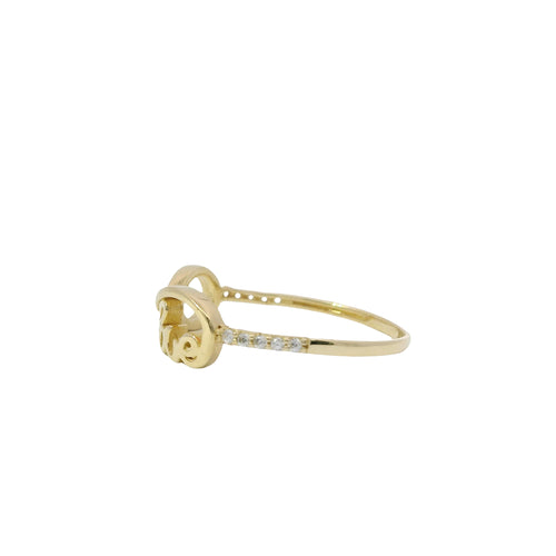 14KT Gold Ring Women's Light Weight White CZ Stone Band with Infinity Loop "Love" Center