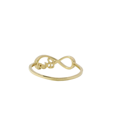14KT Gold Ring Women's Light Weight White CZ Stone Band with Infinity Loop "Love" Center