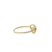 14KT Gold Ring Women's Light Weight White CZ Stone Band with Infinity Loop "Love" Center