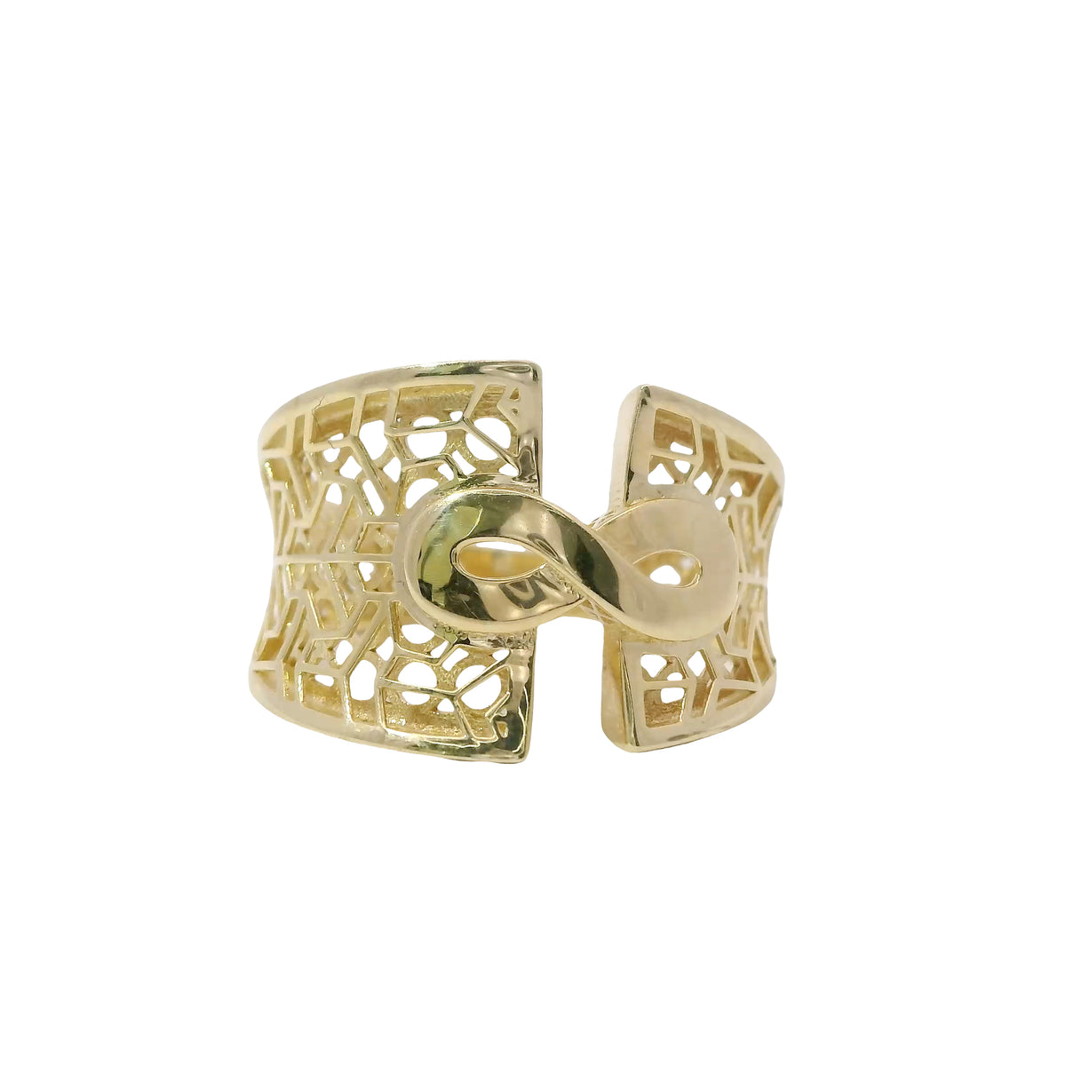 14KT Gold Ring Women's Abstract Infinity Symbol Top Split Band Design Cube Graphic Lattice Cutout Band