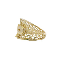 14KT Gold Ring Women's Abstract Infinity Symbol Top Split Band Design Cube Graphic Lattice Cutout Band