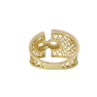14KT Gold Ring Women's Abstract Infinity Symbol Top Split Band Design Cube Graphic Lattice Cutout Band