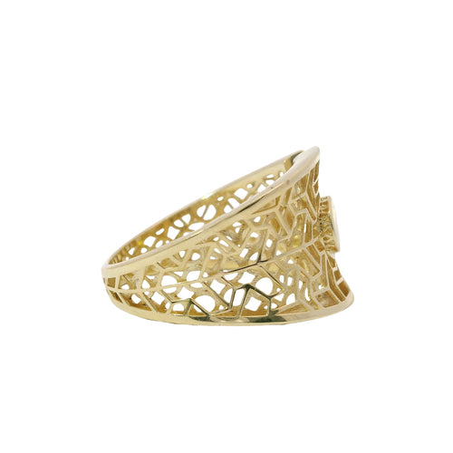 14KT Gold Ring Women's Abstract Infinity Symbol Top Split Band Design Cube Graphic Lattice Cutout Band