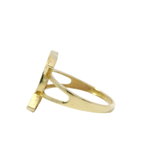 14KT Gold Ring Women's Jumbo Dark Pink and White CZ Stone CC Center with Plain Split Band