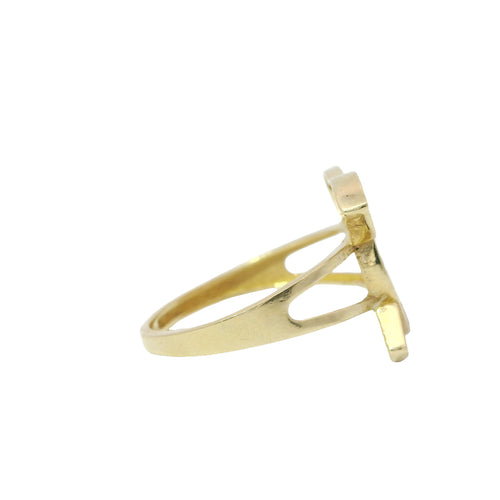 14KT Gold Ring Women's Jumbo Dark Pink and White CZ Stone CC Center with Plain Split Band