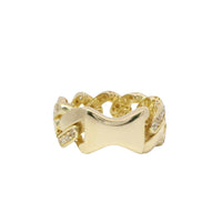 14KT Gold Ring Women's Jumbo White CZ Stones Cuban Link Band