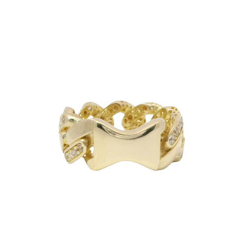 14KT Gold Ring Women's Jumbo White CZ Stones Cuban Link Band