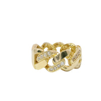14KT Gold Ring Women's Jumbo White CZ Stones Cuban Link Band