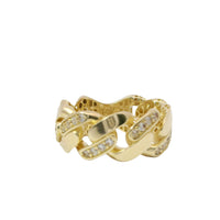 14KT Gold Ring Women's Jumbo White CZ Stones Cuban Link Band
