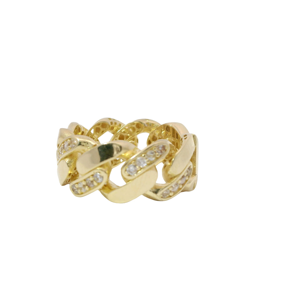 14KT Gold Ring Women's Jumbo White CZ Stones Cuban Link Band