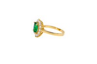 14KT Gold Ring Women's Jumbo Dark Green Round Center CZ with Round White CZ Stones Border and Plain Band