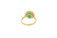 14KT Gold Ring Women's Jumbo Dark Green Round Center CZ with Round White CZ Stones Border and Plain Band