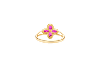 14KT Gold Ring Women's Jumbo Four Petal Flower Dark Pink Petals with White CZ Center Stone and Border Plain Split Band