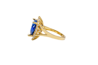 14KT Gold Ring Women's Jumbo Heart Navy Blue Center CZ with Round White CZ Stones Border and Plain Split Band
