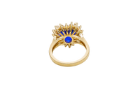 14KT Gold Ring Women's Jumbo Heart Navy Blue Center CZ with Round White CZ Stones Border and Plain Split Band