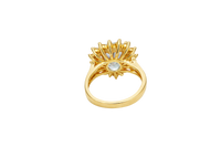 14KT Gold Ring Women's Jumbo Heart Turquoise Center CZ with Round White CZ Stones Border and Plain Split Band