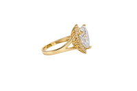 14KT Gold Ring Women's Jumbo Heart White Center CZ with Round White CZ Stones Border and Plain Split Band