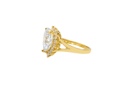 14KT Gold Ring Women's Jumbo Heart White Center CZ with Round White CZ Stones Border and Plain Split Band