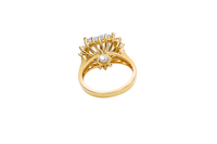 14KT Gold Ring Women's Jumbo Heart White Center CZ with Round White CZ Stones Border and Plain Split Band