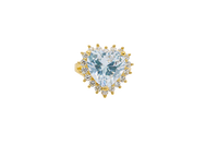 14KT Gold Ring Women's Jumbo Heart White Center CZ with Round White CZ Stones Border and Plain Split Band
