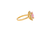 14KT Gold Ring Women's Jumbo Round Pink Center CZ with Round White CZ Stones Border and Plain Band