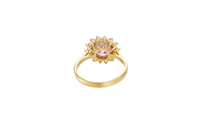 14KT Gold Ring Women's Jumbo Round Pink Center CZ with Round White CZ Stones Border and Plain Band