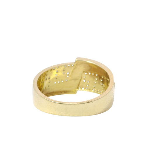 14KT Gold Ring Women's Jumbo White CZ Stone Greek Band with Diamond Cut Lightning Bolt Across Center of Band