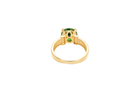 14KT Gold Ring Women's Jumbo Round Dark Green Center CZ Stone Plain Shoulders Triple Row of White CZ Stones Band