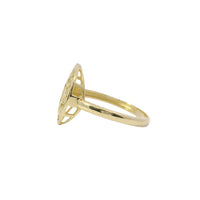 14KT Gold Ring Women's Jumbo Round Tree of Life with White CZ Stone Leaves Plain Band