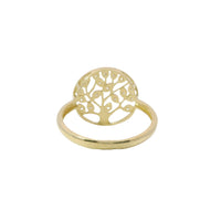14KT Gold Ring Women's Jumbo Round Tree of Life with White CZ Stone Leaves Plain Band