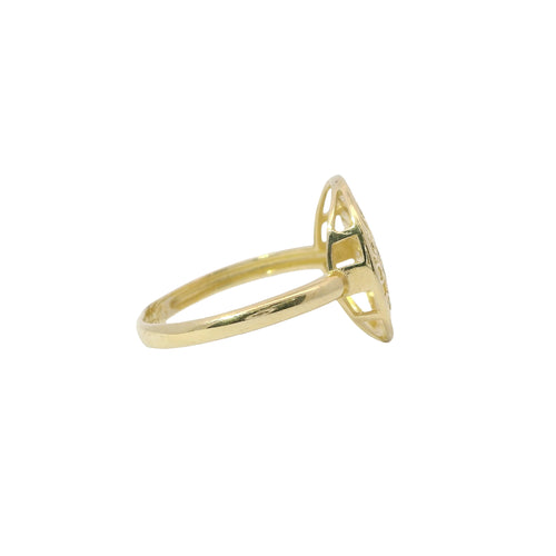 14KT Gold Ring Women's Jumbo Round Tree of Life with White CZ Stone Leaves Plain Band