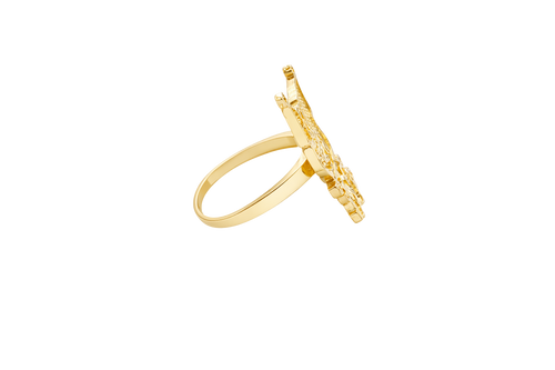 14KT Gold Ring Large Diamond Cut Kuromi with Plain Band