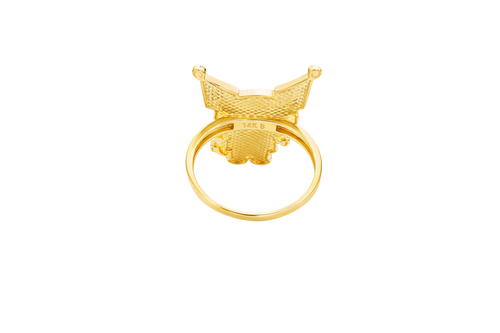 14KT Gold Ring Large Diamond Cut Kuromi with Plain Band