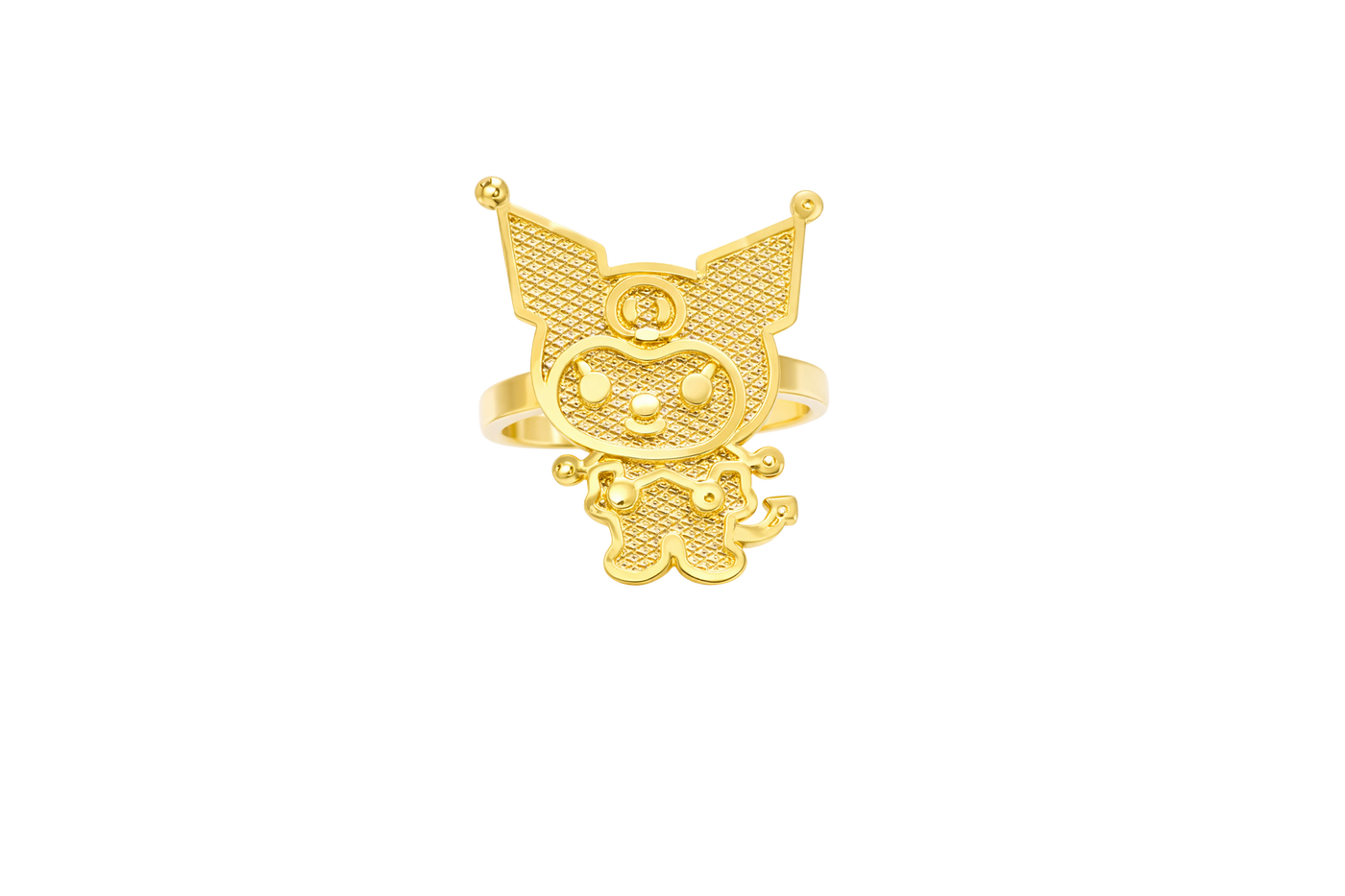 14KT Gold Ring Large Diamond Cut Kuromi with Plain Band