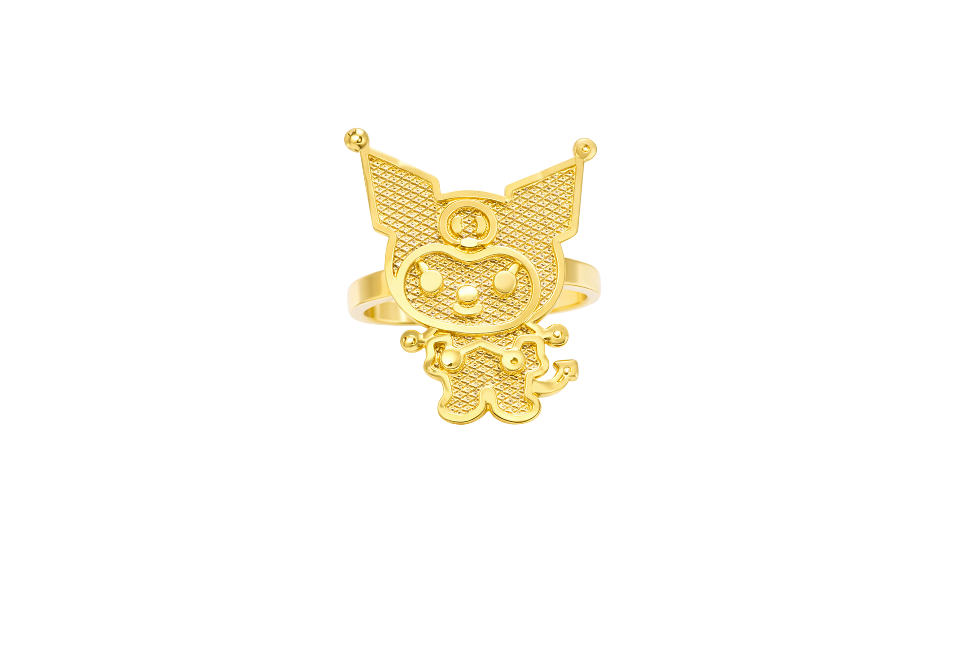 14KT Gold Ring Large Diamond Cut Kuromi with Plain Band