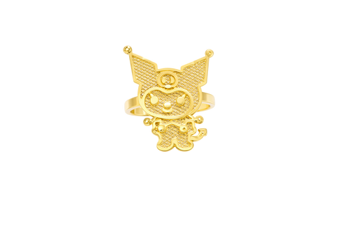14KT Gold Ring Large Diamond Cut Kuromi with Plain Band